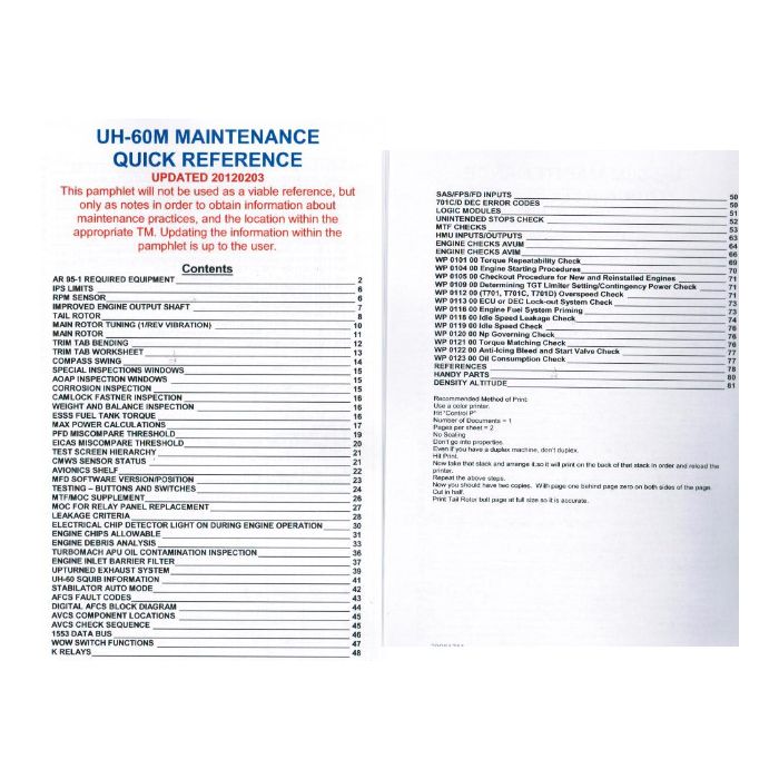 UH-60M Maintenance Quick Reference